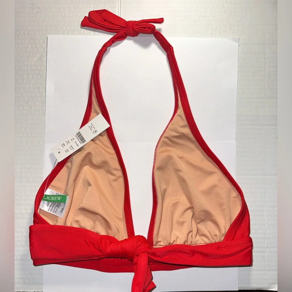 J Crew Bikini Halter Top Tie Back Size XS‎ Red Bright Cerise Swimsuit Beach Swim
